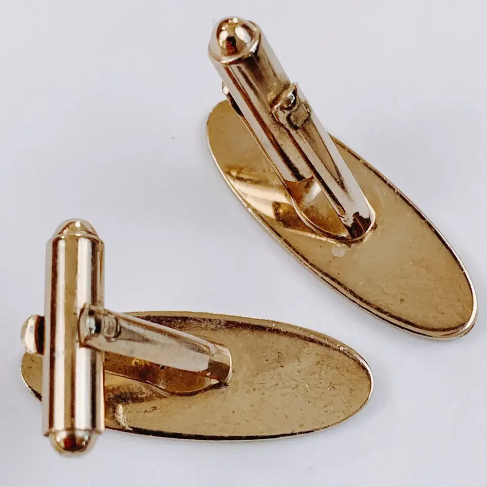 VTG Mid Century Black Cufflinks Tie Bar Chain 3-Piece Set Skyscraper Gold Tone